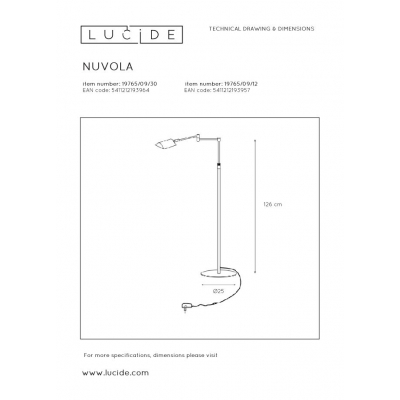 NUVOLA - Lampa podłogowa - Ø 20 cm - LED Dim. - 1x9W 3000K - Satin Chrome 19765/09/12 Lucide